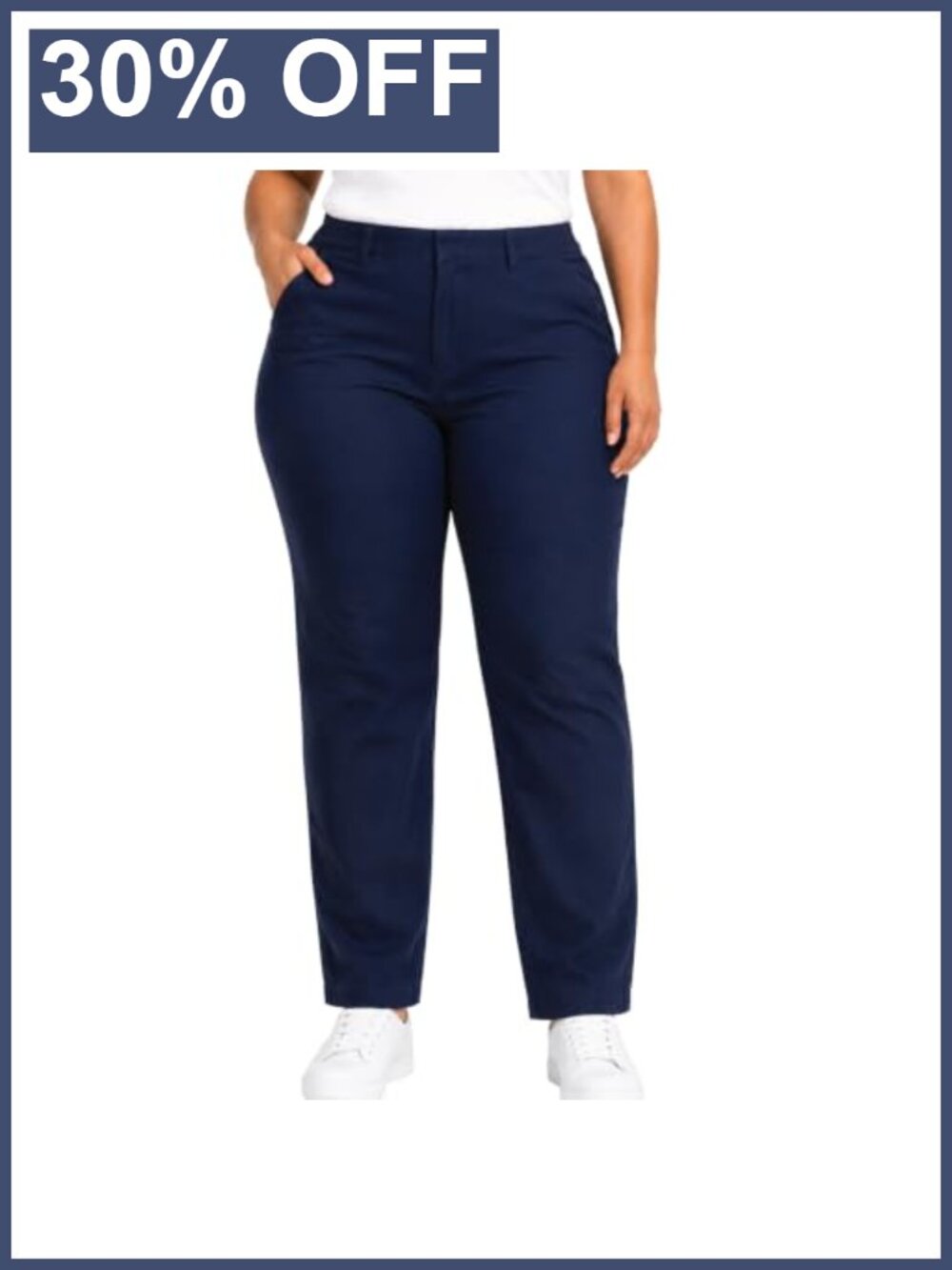 Plus Size Straight Leg Twill Work Pants High Rise Flat Front Slacks